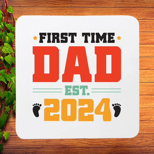 Funny Dad EST 2024 Comfort Colors Reveal Custom Fathers Day Coaster