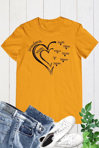 Grandma Mother Custom Heart T Shirt