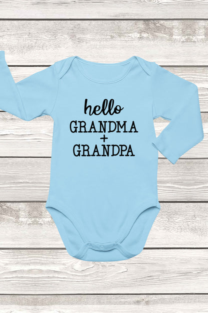 hello Grandma And Grandpa Baby Onesie