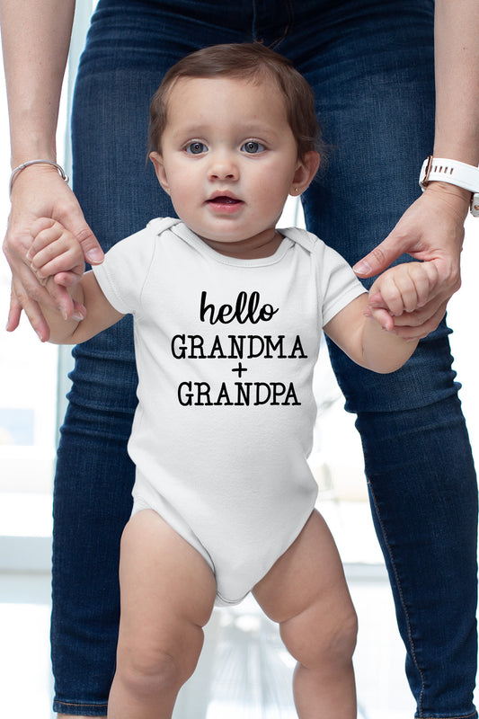hello Grandma And Grandpa Baby Onesie