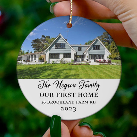 Personalized The Negron Family First Home Photo Bible Verse Ornament