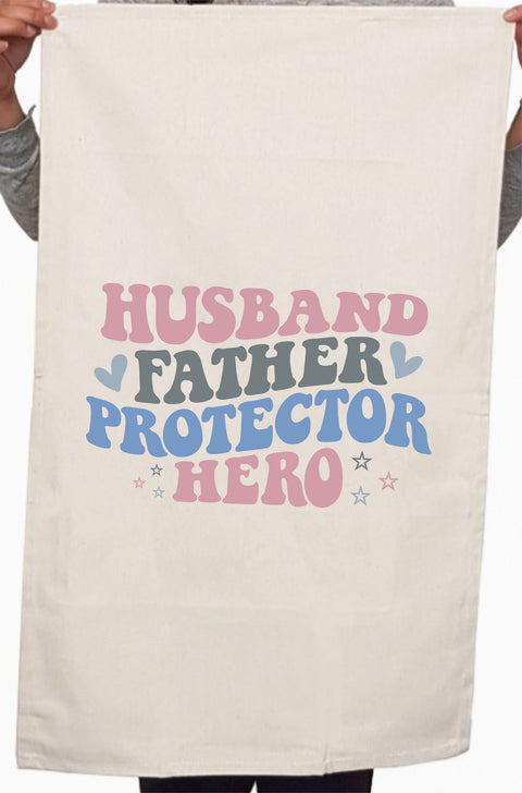 Husband Daddy Protector Hero Trendy Custom Dad Kitchen Table Tea Towel