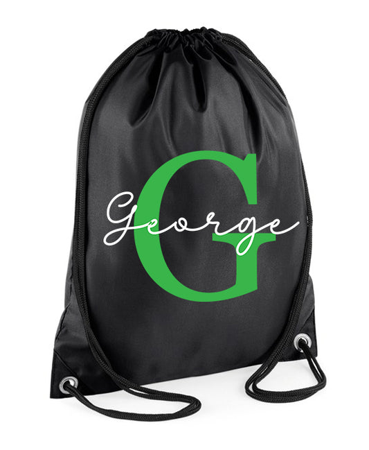 Initial Letter With Custom Name Gym Drawstring Bag
