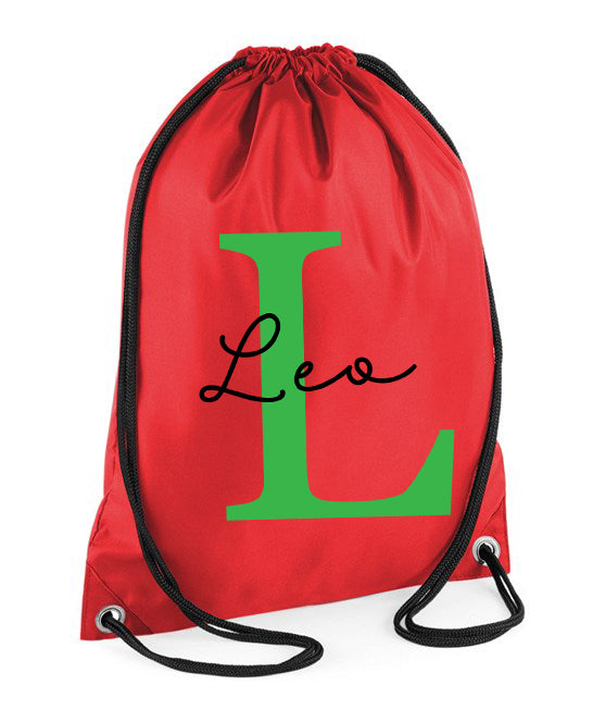 Initial Letter With Custom Name Gym Drawstring Bag