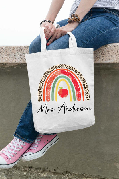 Leopard Rainbow Tote Bag with Name