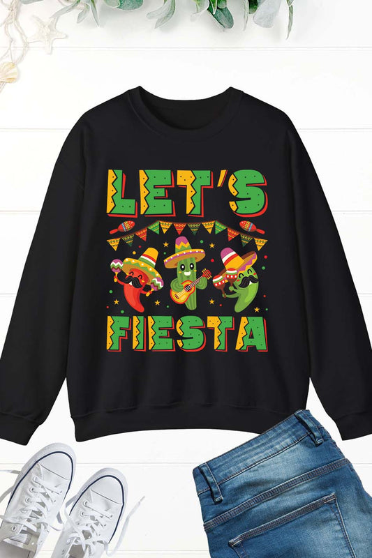 Lets Fiesta Cinco De Mayo with Guitar Cactus Sombrero Maraca Sweatshirt
