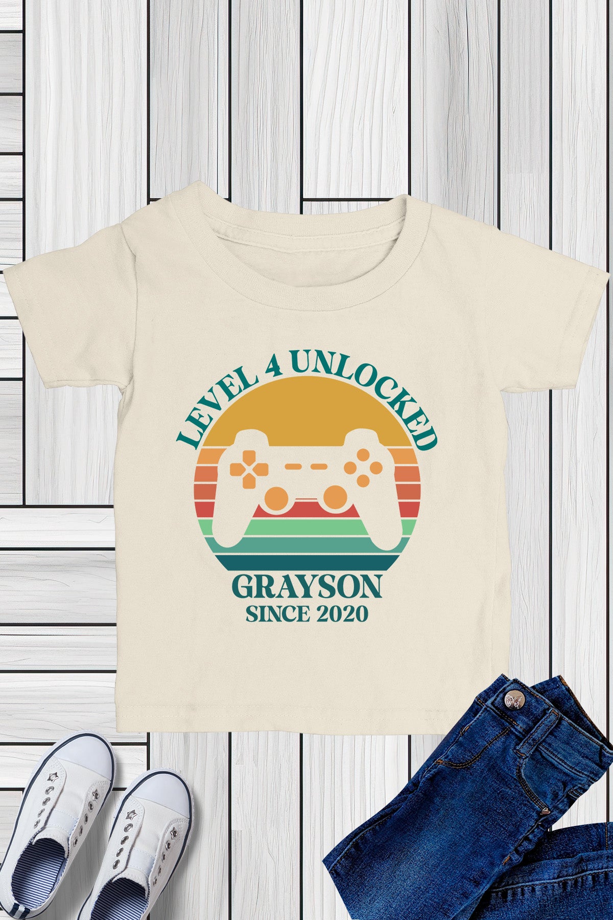 Personalized level 4 Unlocked Kids Birthday T Shirt