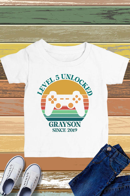 Personalized level 5 Unlocked Kids Birthday T Shirt