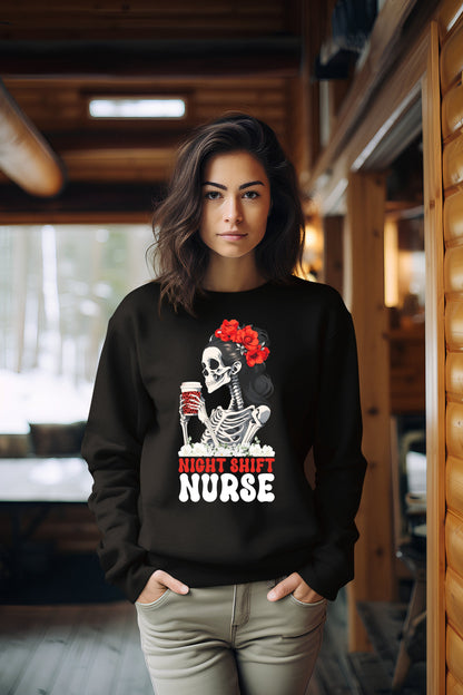 Night Shift Nurse Squad Skeleton Coffee Sweatshirt