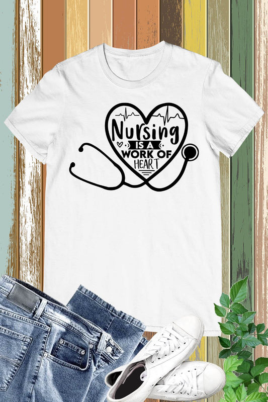 Nursing is a work of heart Retro Groovy Nurse Shirt