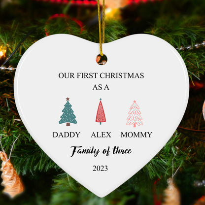 Family of Three Personalized Christmas Ornament