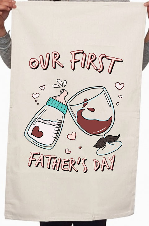 Our First Father's Day Daddy Custom Dad Kitchen Table Tea Towel