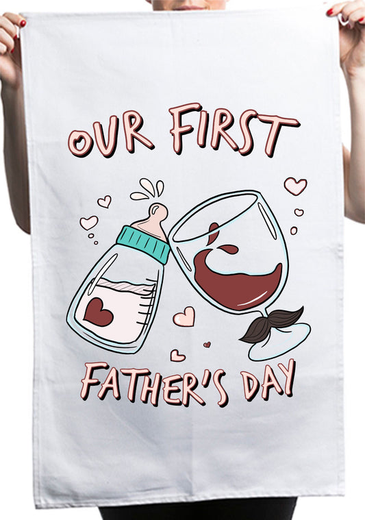 Our First Father's Day Daddy Custom Dad Kitchen Table Tea Towel