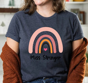 Personalized Miss Stringer Vintage Boho Custom Rainbow Teacher T-Shirt
