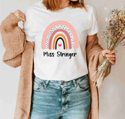 Personalized Miss Stringer Vintage Boho Custom Rainbow Teacher T-Shirt
