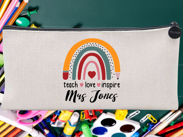 Valentines Rainbow Custom Teacher Appreciation Pouch Bag Pencil Case