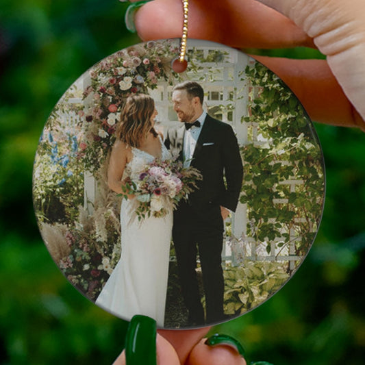 Personalized Couple Wedding Photo First Anniversary Picture Ornament