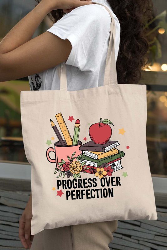 Progress Over Perfection Clever Teacher Tote Bag