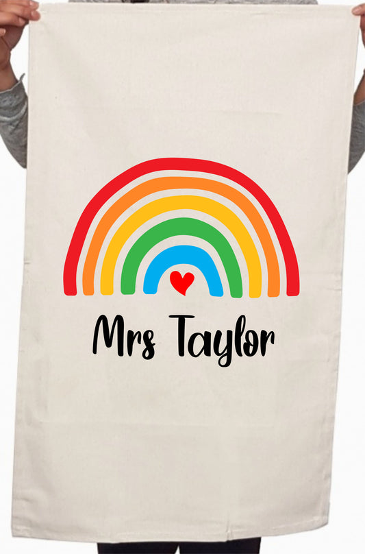Rainbow Cute Teacher Appreciation Custom Thank You Kitchen Table Tea Towel