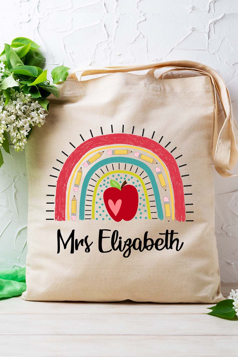 Personalized Teacher Bags Apple Rainbow