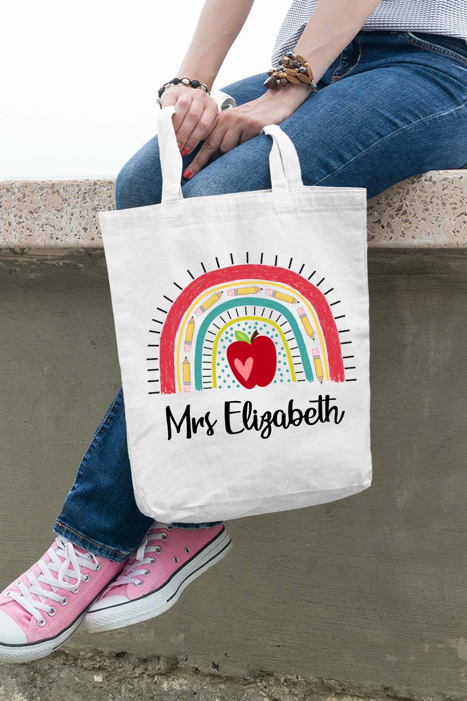 Personalized Teacher Bags Apple Rainbow