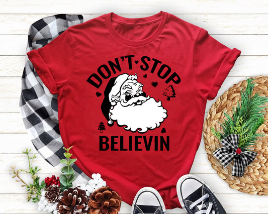 Don't Stop Believing Retro Vintage Christmas Graphic Tee T Shirt