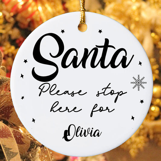Personalized Santa Please Stop Here Religious Bible Verse Ornament