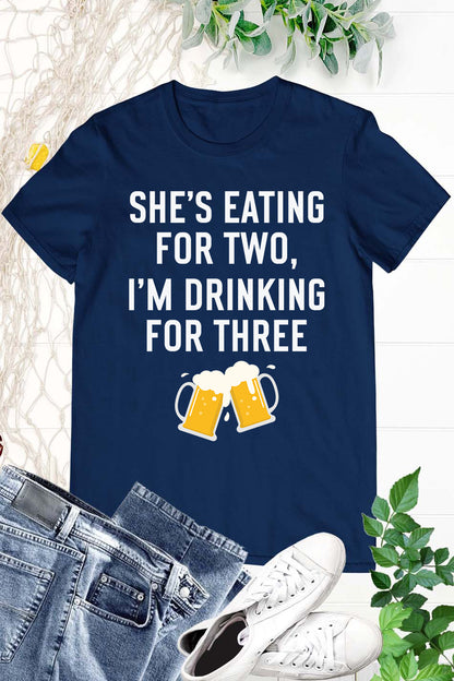Funny Pregnancy Announcement Drinking For Three Shirt