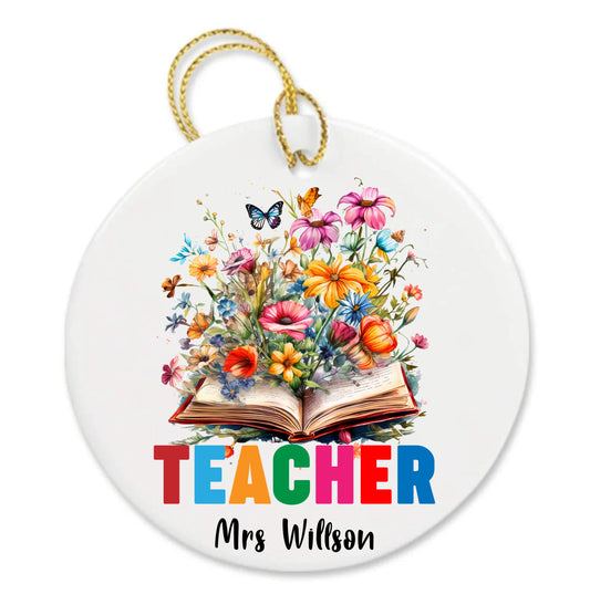 Personalized Floral Books Lover Custom Teacher Appreciation Thank You Gift Ornament