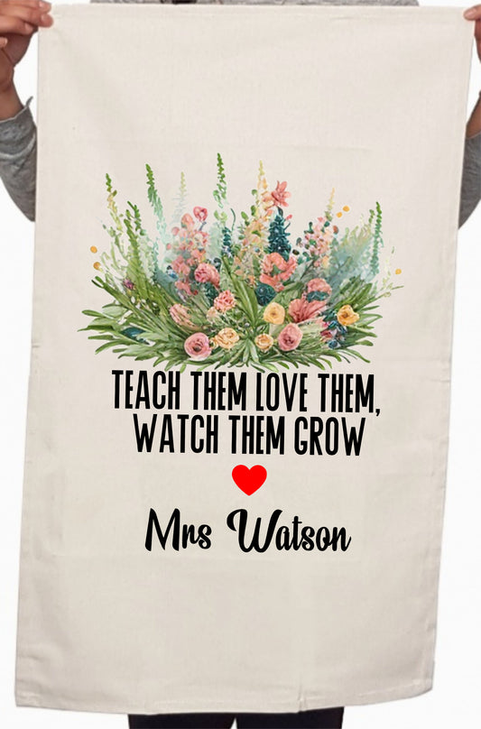 Personalized Flower Teacher Appreciation Kitchen Table Tea Towel