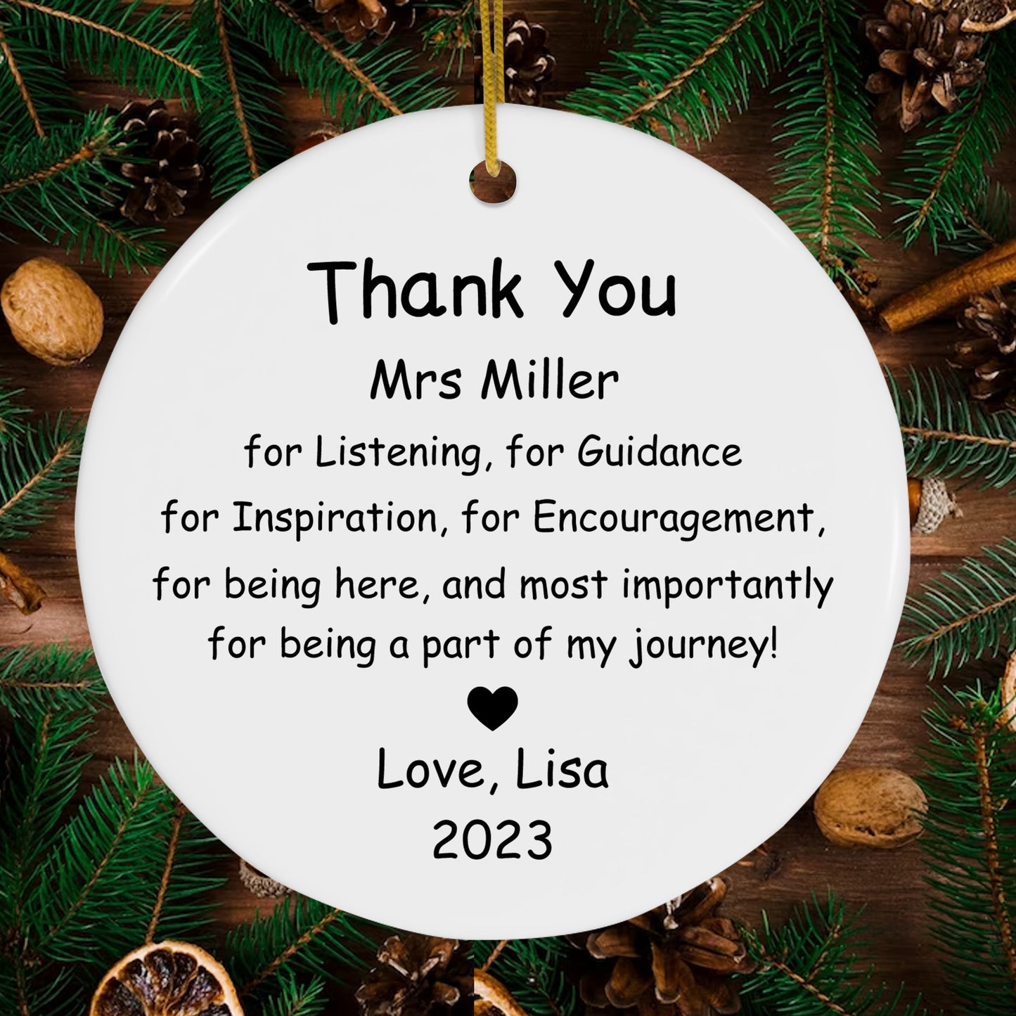 Thank You Christmas Ornament - Personalized Teacher Keepsake