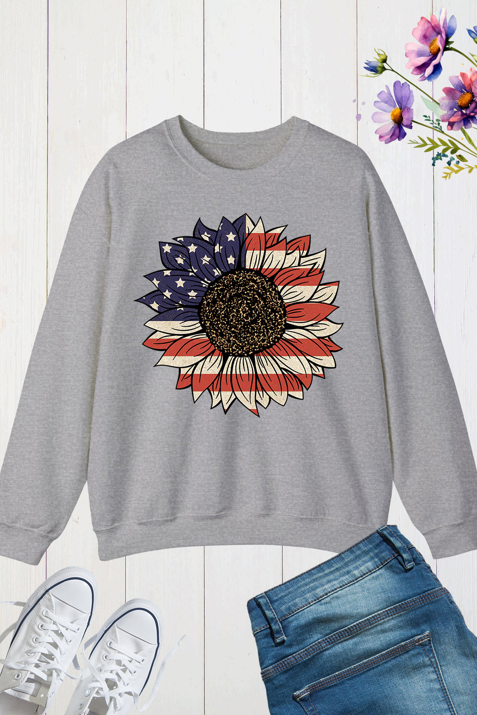 America Sunflower Memorial Day Sweatshirts