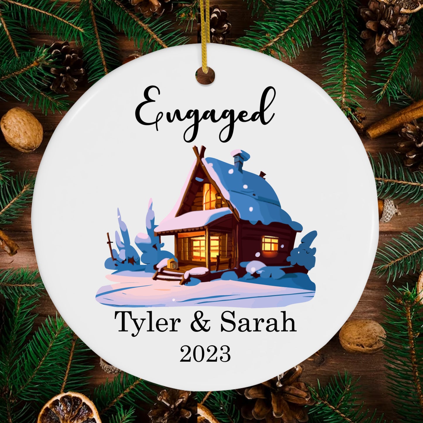 Engaged Christmas Ornament - Personalized First Christmas Engagement Ceramic Keepsake