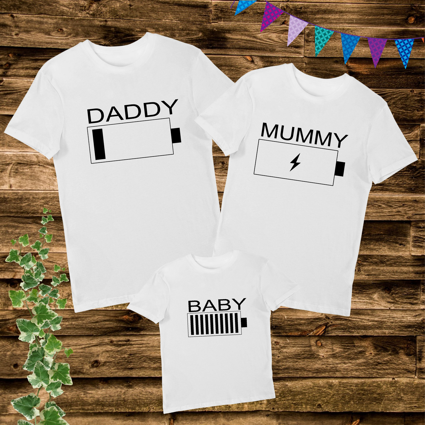 Daddy Mummy Baby Battery Graphics Family Matching T Shirt