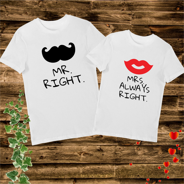 Mr Right Mrs Always Right Funny Couple Matching T Shirt