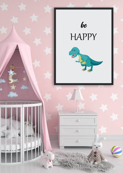 Be Happy Dinosaur Nursery Art Prints
