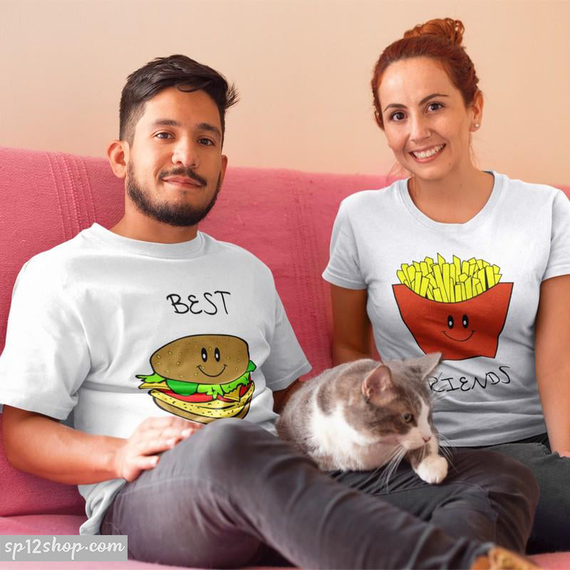 Couple Matching T Shirts Best Friends Burger Chips