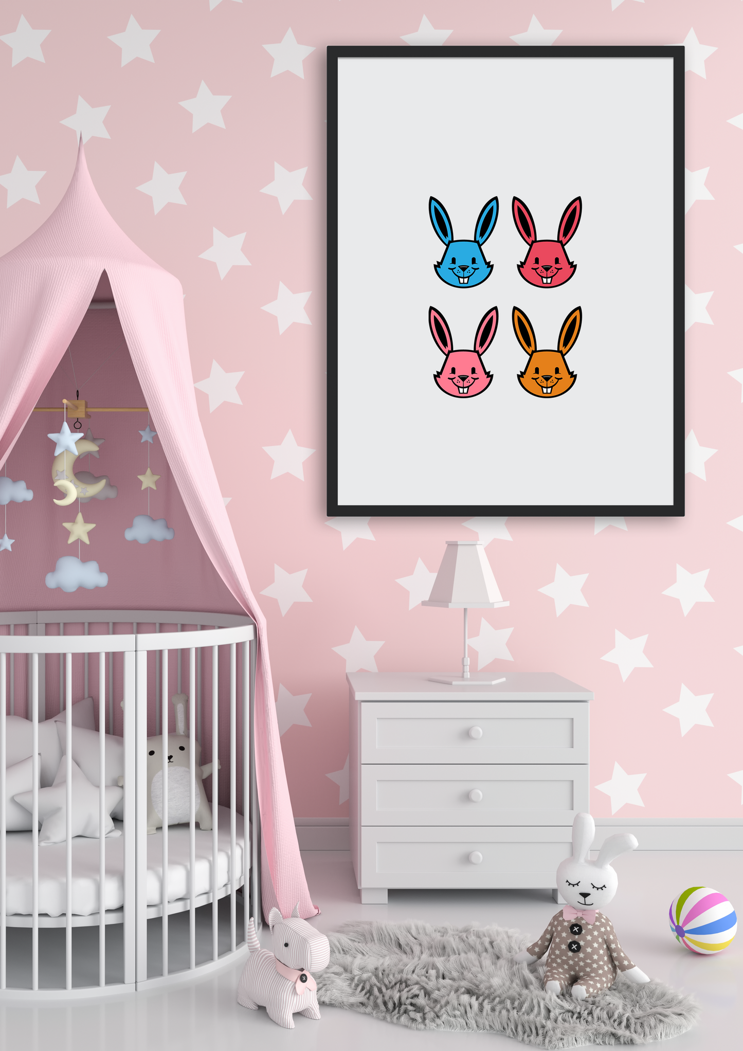 Bunnies Colorful Nursery Wall Art Prints