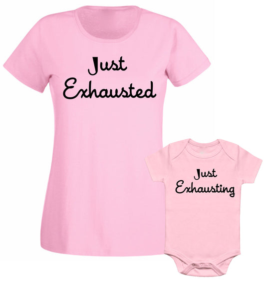 Just Exhausted Just Exhausting Mom Mommy Son Daughter Matching T Shirt