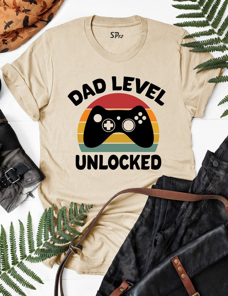 Gamer-Dad-Level-Unlocked-T-Shirt-Beige