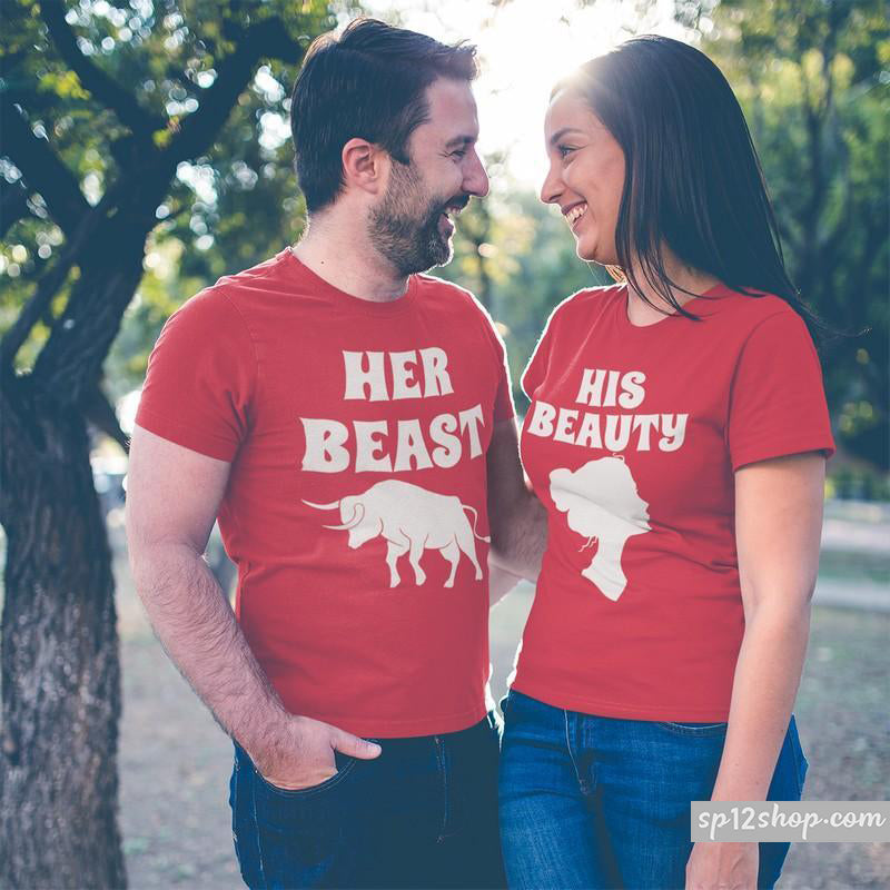 Matching Couples T Shirts His Beauty Her Beast King Queen Outfits