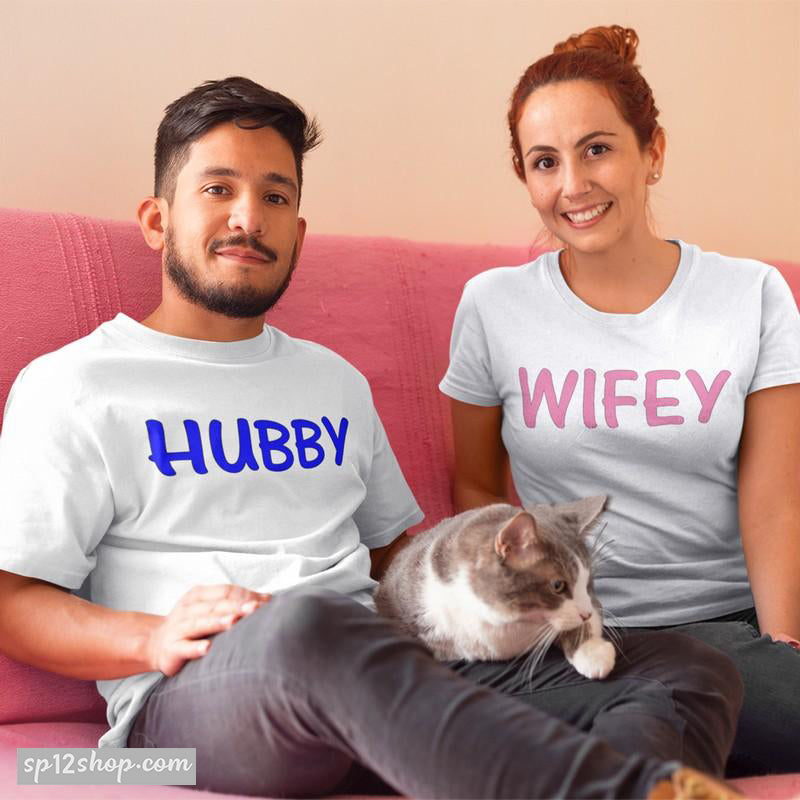 Matching Couple T shirt Hubby Wifey Husband Wife His And Hers Outfit
