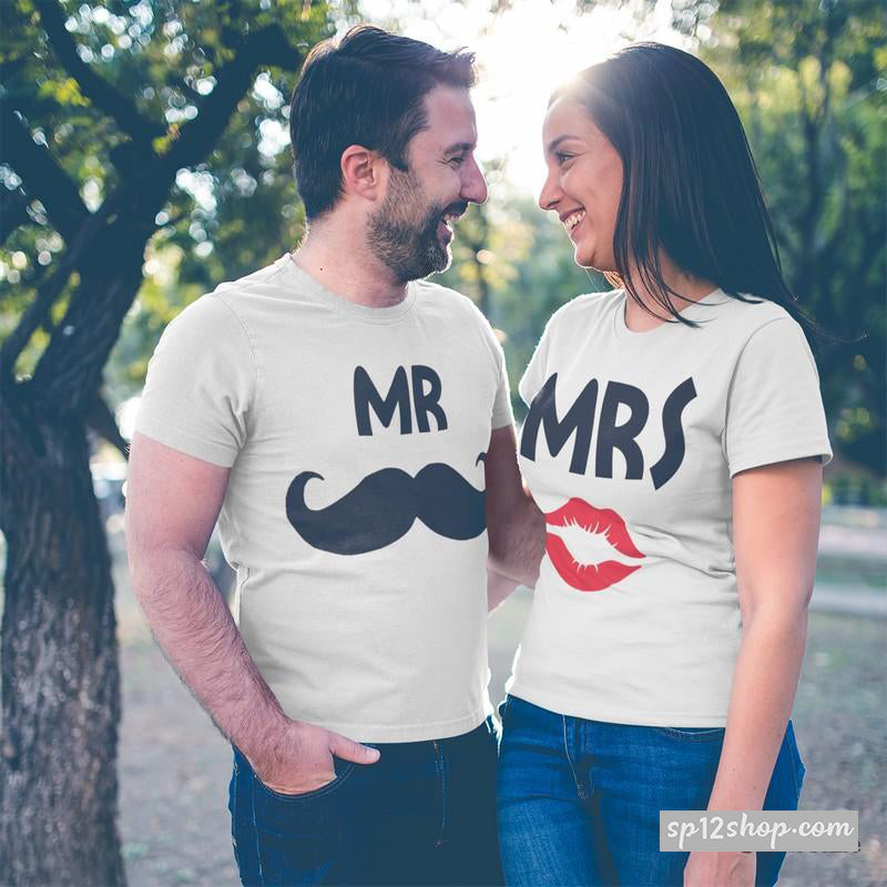 Matching Couple T Shirts Mr Mustache Mrs Lipstick His And Hers Gift Tee