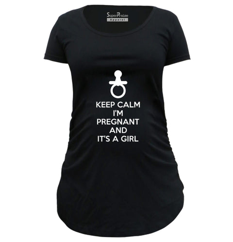 Keep Calm I'm Pregnant And Its A Girl Maternity T Shirts