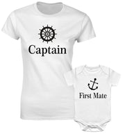 Captain First Mate Ship Steering Wheel Daughter Mom Son Matching T Shirt