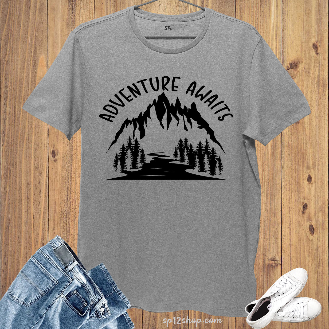 Adventure Awaits T Shirt Hiking Camping Mountain Tees