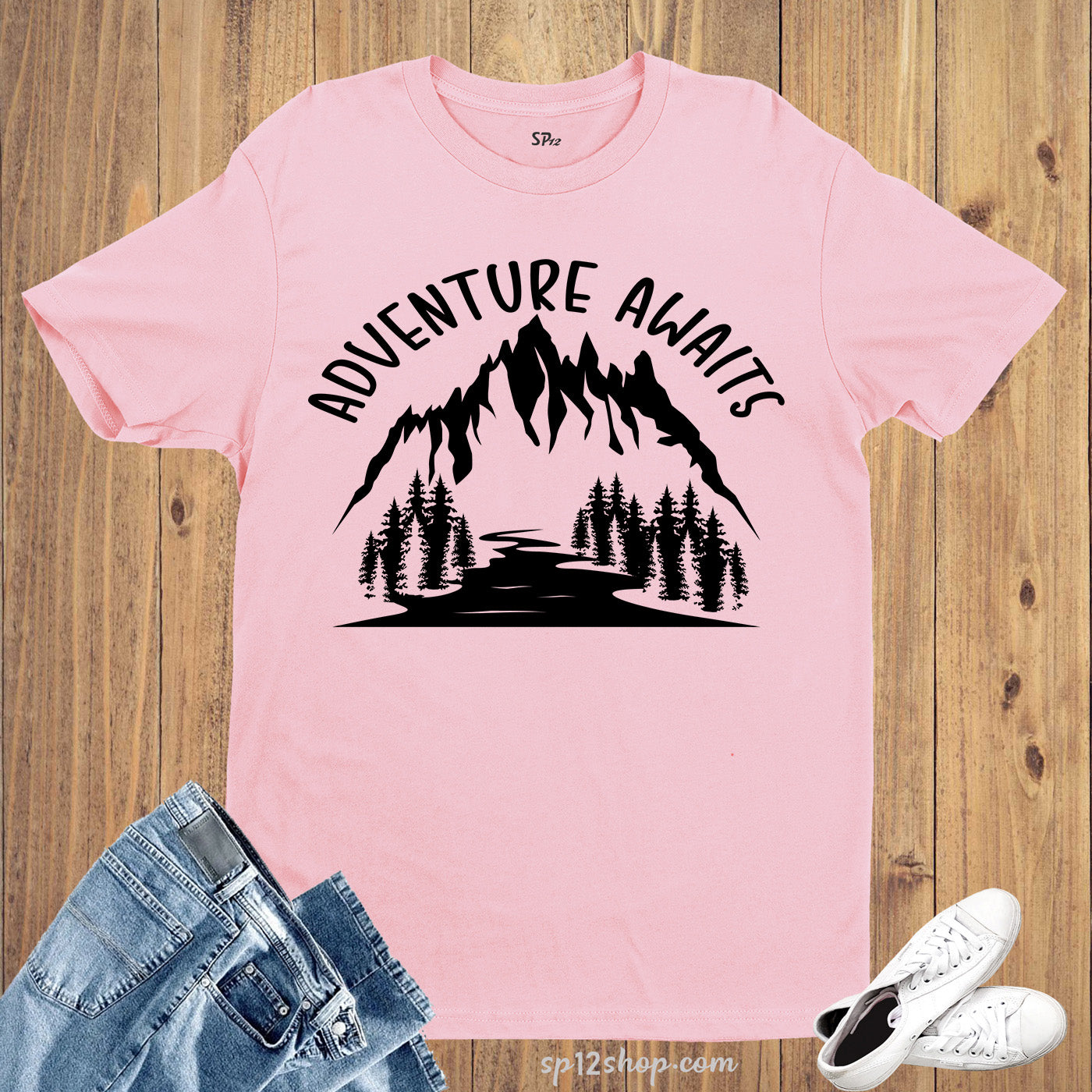 Adventure Awaits T Shirt Hiking Camping Mountain Tees