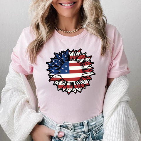 America Sunflower 4th Of July USA Flag Graphic Independence T-Shirt