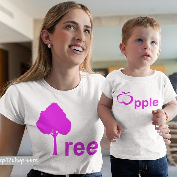 Apple Tree Apple Fruit Pink Slogan Mummy Mum Mother Daughter T shirts