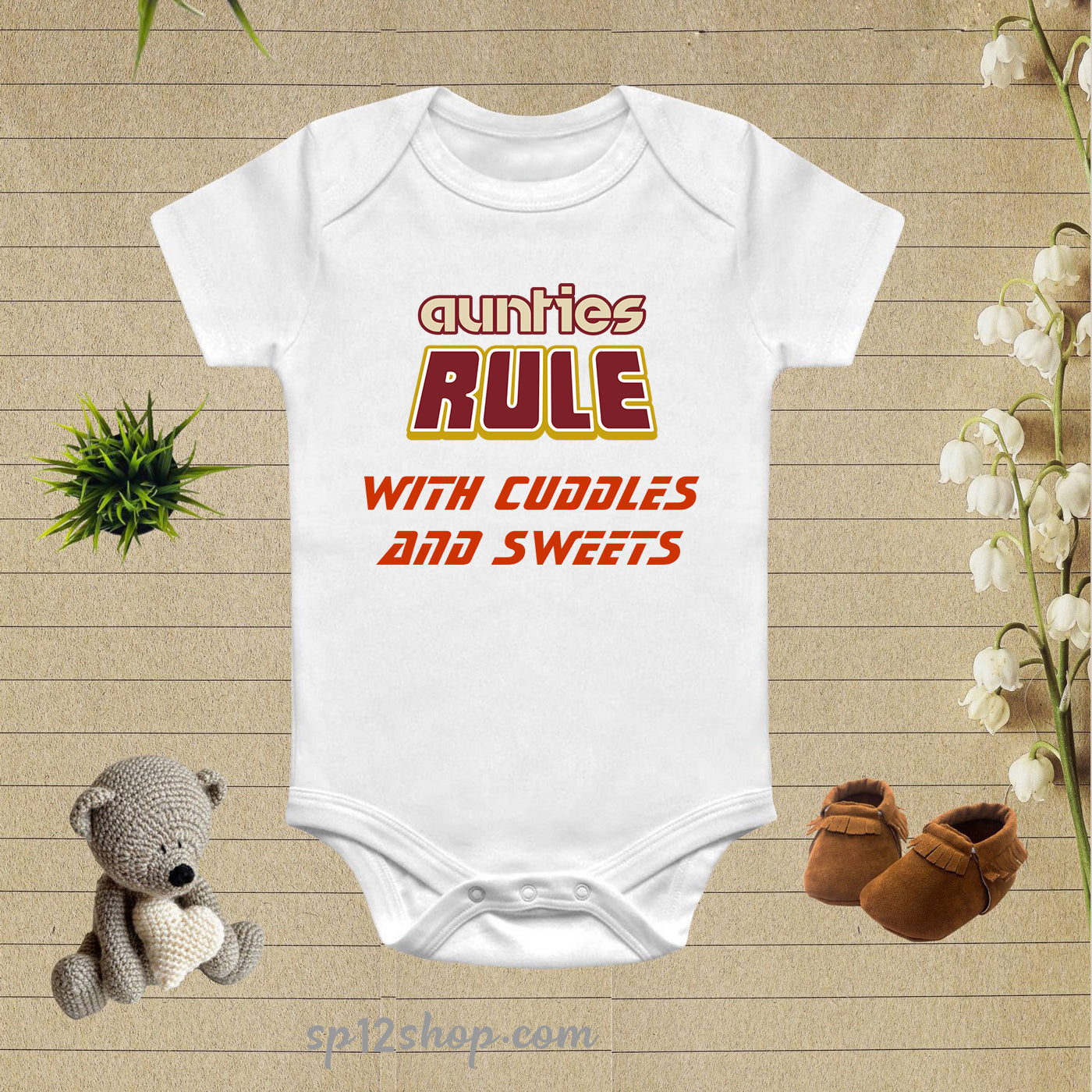 Aunties Rule With Cuddles And Sweets Baby Bodysuit Onesie
